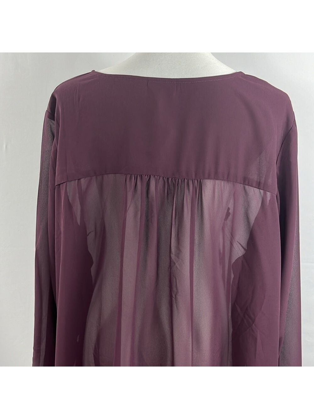 LOGO Lavish by Lori Goldstein Burgundy Sheer Peplum Top Beading Sequins 28W NWOT - Picture 7 of 12